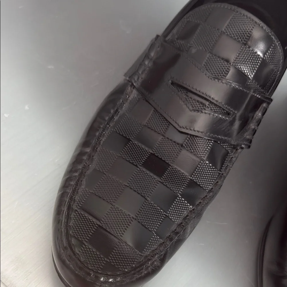 Louis Vuitton Damier Embossed Leather Outline Penny Slip On Loafers
